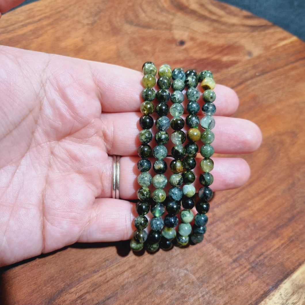 Dark Prehnite Sphere Bead Bracelet