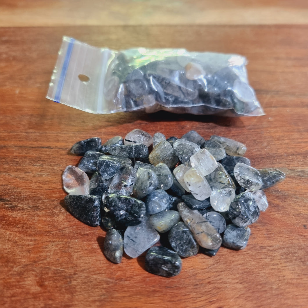 Black Tourmaline In Quartz Chip Bags