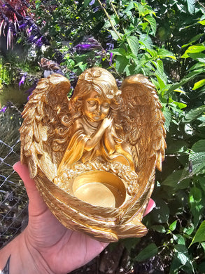 Gold Cherub Bowl Statue