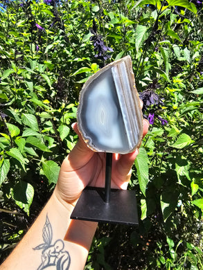 Grey Dyed Agate Slice on Stand