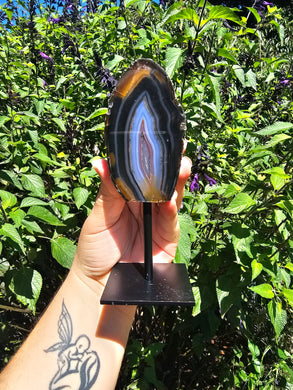 Black Dyed Agate Slice on Stand