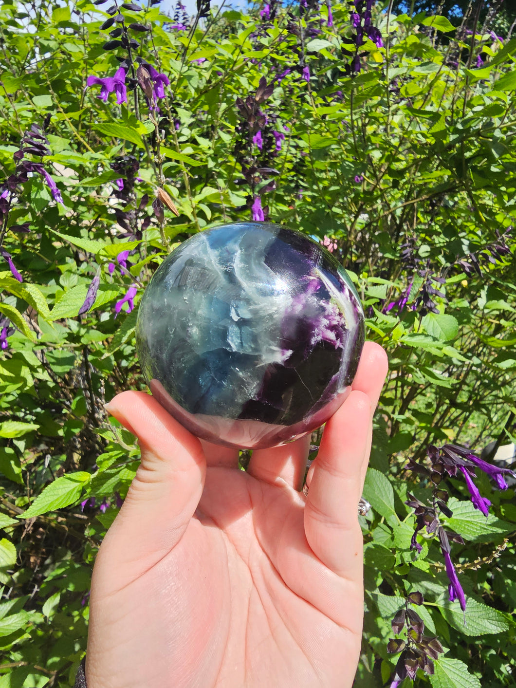 Dark Rainbow Fluorite Sphere