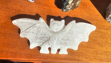 Selenite Bat Carving