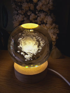 Glass Etched Sphere - Rose