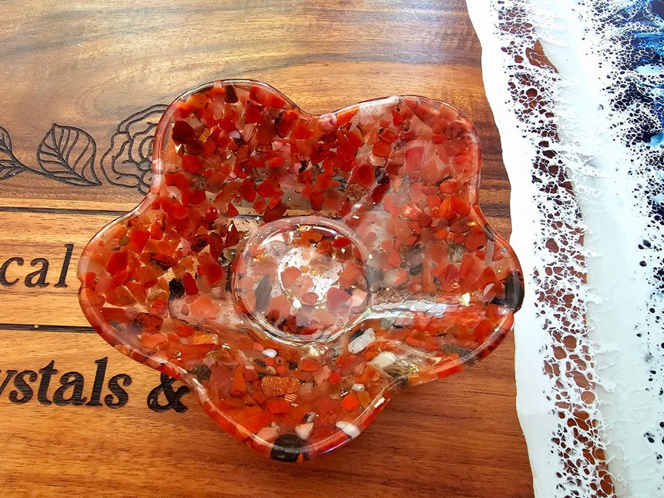 Red Jasper Resin Flower Bowl