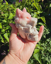 Load image into Gallery viewer, Pink Opal Skull with Wolf