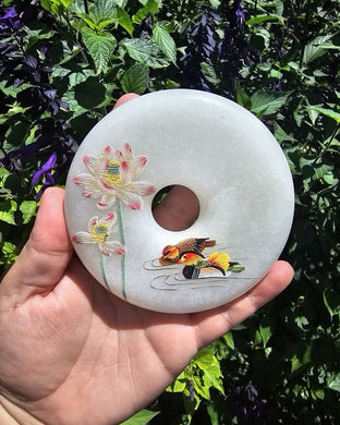 Large White Jade Donut with Print