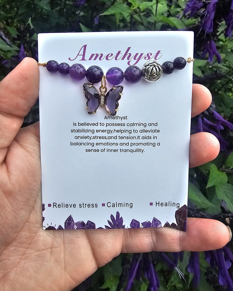 Amethyst Butterfly Adjustable Bracelet