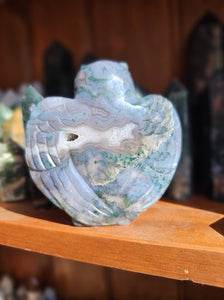 Moss Agate Owl Carving