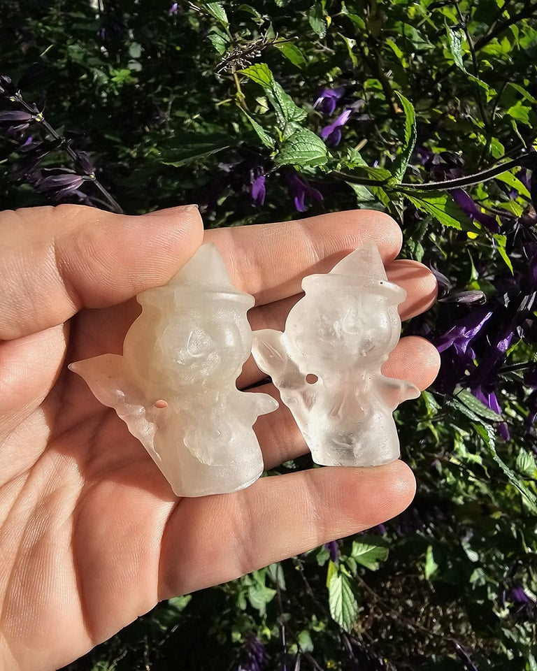 Clear Quartz Pumpkin Man Carvings