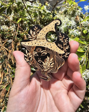 Laser Cut Wooden Sphere Stand - Witch