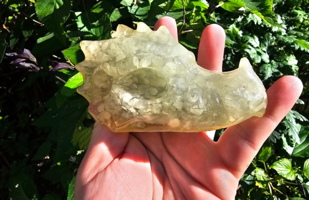 Resin Dragon Head with Clear Quartz Stones