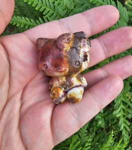 Pork Stone - Red Banded Calcite Kitty Carving