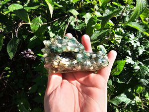 Resin Dragon Head with Moss Agate Stones