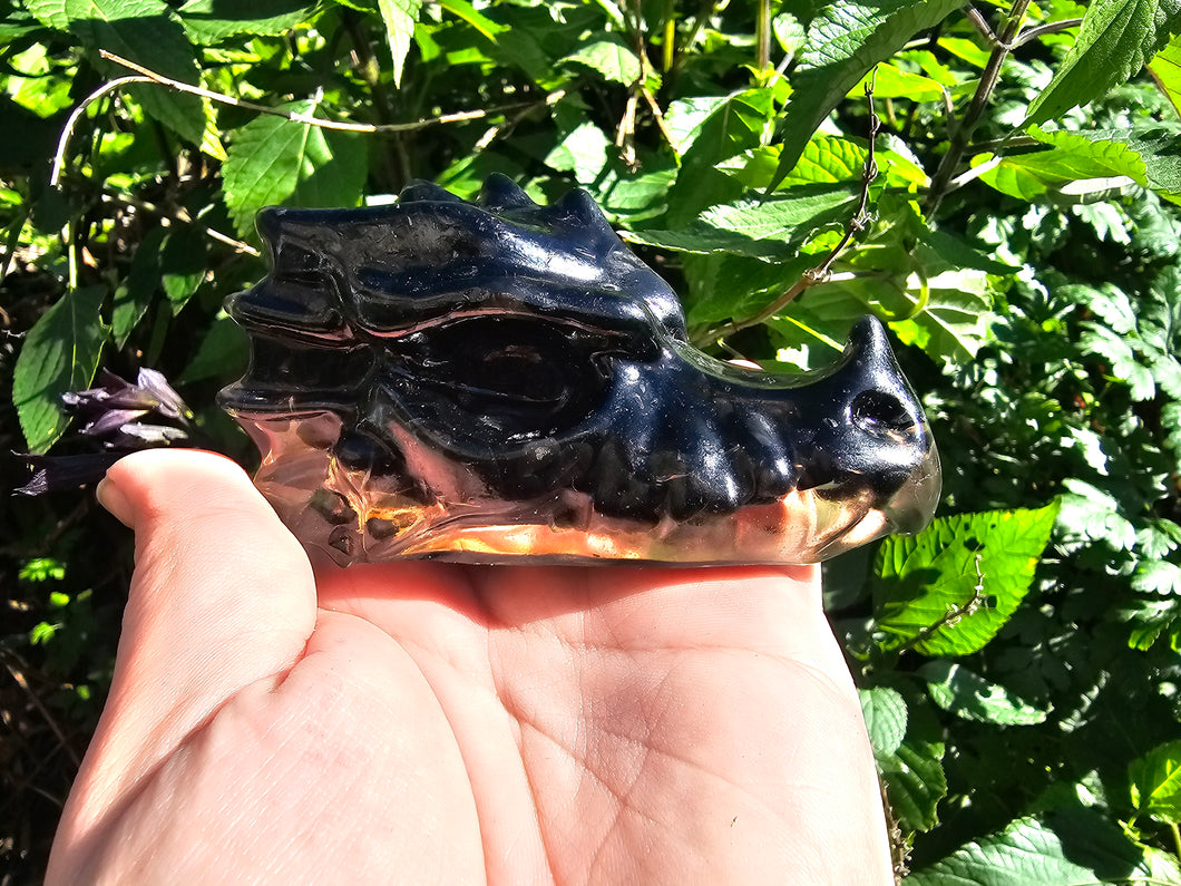 Resin Dragon Head with Black Obsidian Stones