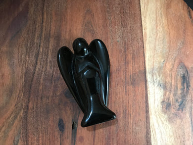 Large Black Obsidian Angel Carving