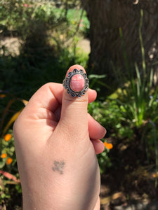 Rhodochrosite Sterling Silver Ring - Size 6.5-7