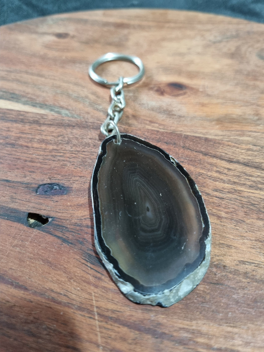 Black Agate Slice Key ring