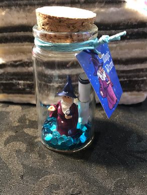 Magic wizard in a bottle - Blue - Blue hat, Purple cloak
