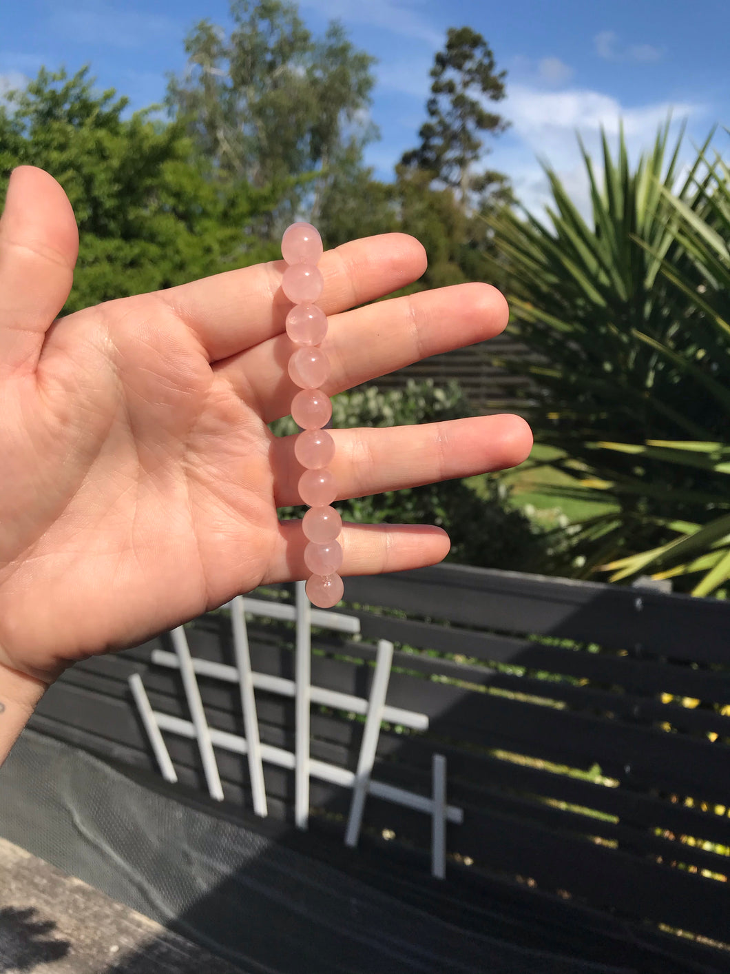 Dark Rose Quartz Sphere Bead Bracelet